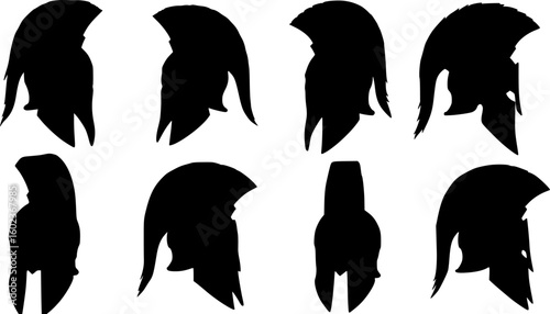 set of vector set of Black spartan helmet on a white background. . on white background
