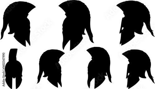 set of vector set of Black spartan helmet on a white background. . on white background