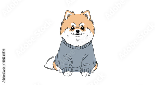 Cute fluffy shiba inu dog wearing a cozy sweater animal illustration