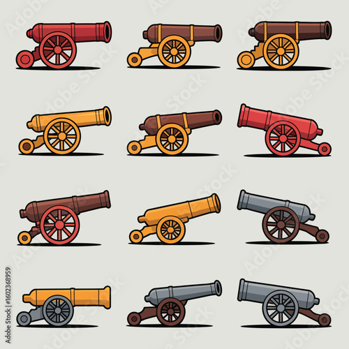 Collection of vintage cannons in various colors and styles
