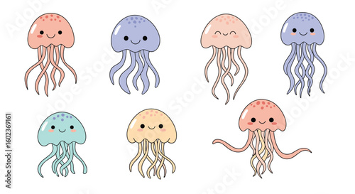 Adorable kawaii jellyfish underwater ocean life aquatic creatures friendly sea animals cute marine friends