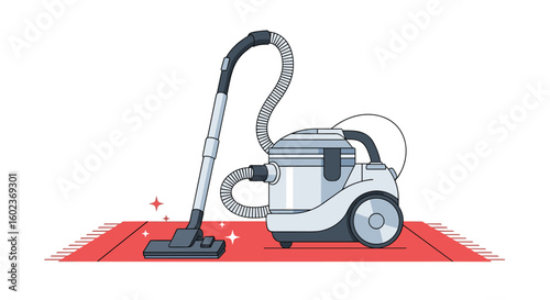 Powerful household vacuum cleaner efficiently cleaning a red carpet for a spotless home environment