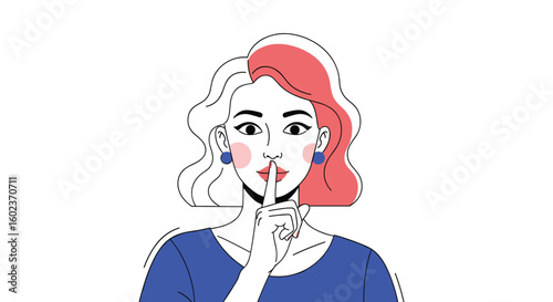 Young woman making shush gesture holding finger to lips communicating a secret or a call for quietude
