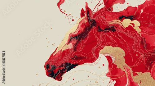 Symbolic red horse design for the year 2026 representing strength and vitality in artistic expression