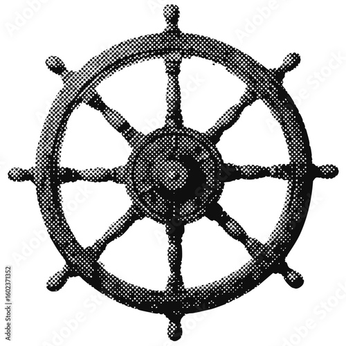 Pirate ship wheel halftone grunge vector design element