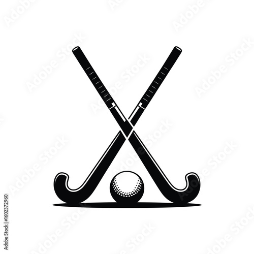Crossed field hockey sticks and ball emblem