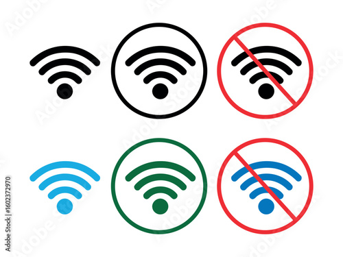 Wireless icon set. Secure your network with these wifi and security icons for web and app design protection needs now, No wifi. Different levels of Wi Fi signal. Vector illustration on white backgroun