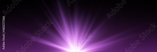 Purple light rays with starbursts and shining glow.Vector.