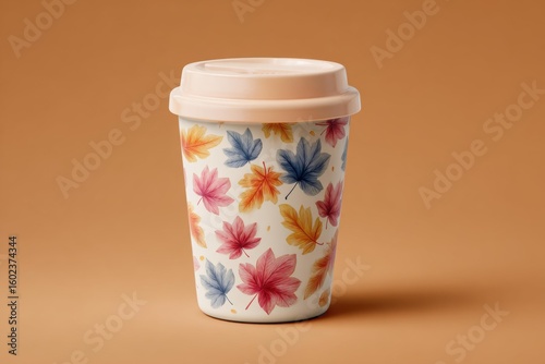 Stylish Reusable Coffee Cup with Colorful Autumn Leaf Pattern Design