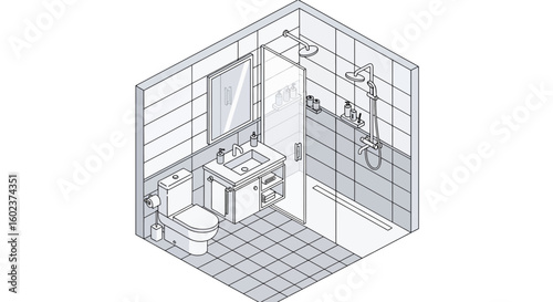 Bathroom interior outline schematic room design layout