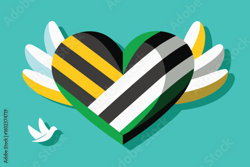Demisexual Pride Heart with Wings and Dove on Teal Background