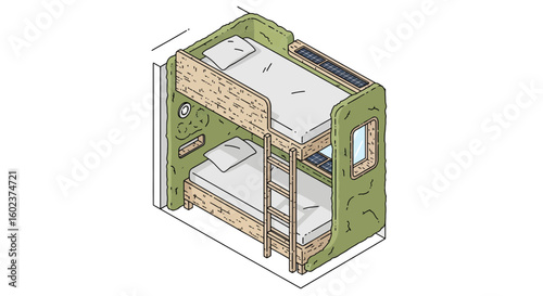 Bunk bed room interior concept with solar panels