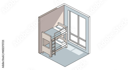 Dorm room bunk bed interior simple style
