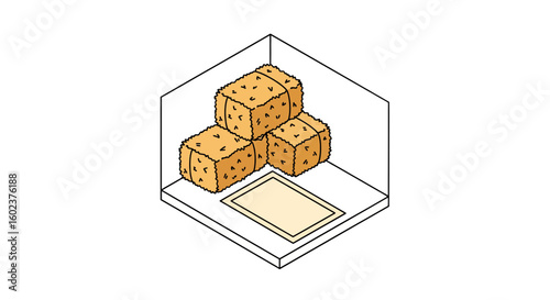 Hexagonal box with hay bales and a tray