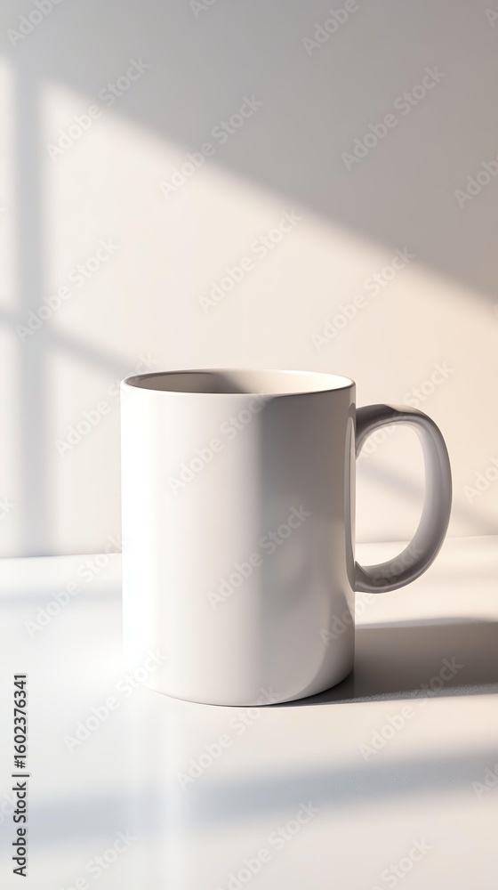 Obraz premium vintage ceramic mug, elevated single object, high key brightness, aesthetic layout, white studio setup