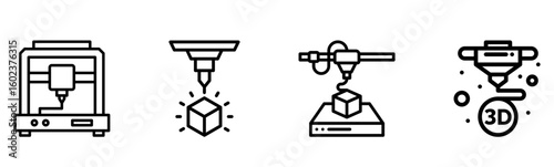 3D Printing Technology Icons | Vector Line Art Set for Manufacturing & Innovation
