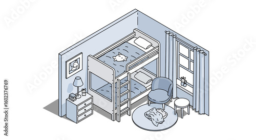Kids bedroom bunk bed room interior cozy space