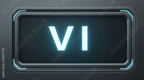 Roman numeral six glowing on futuristic digital display