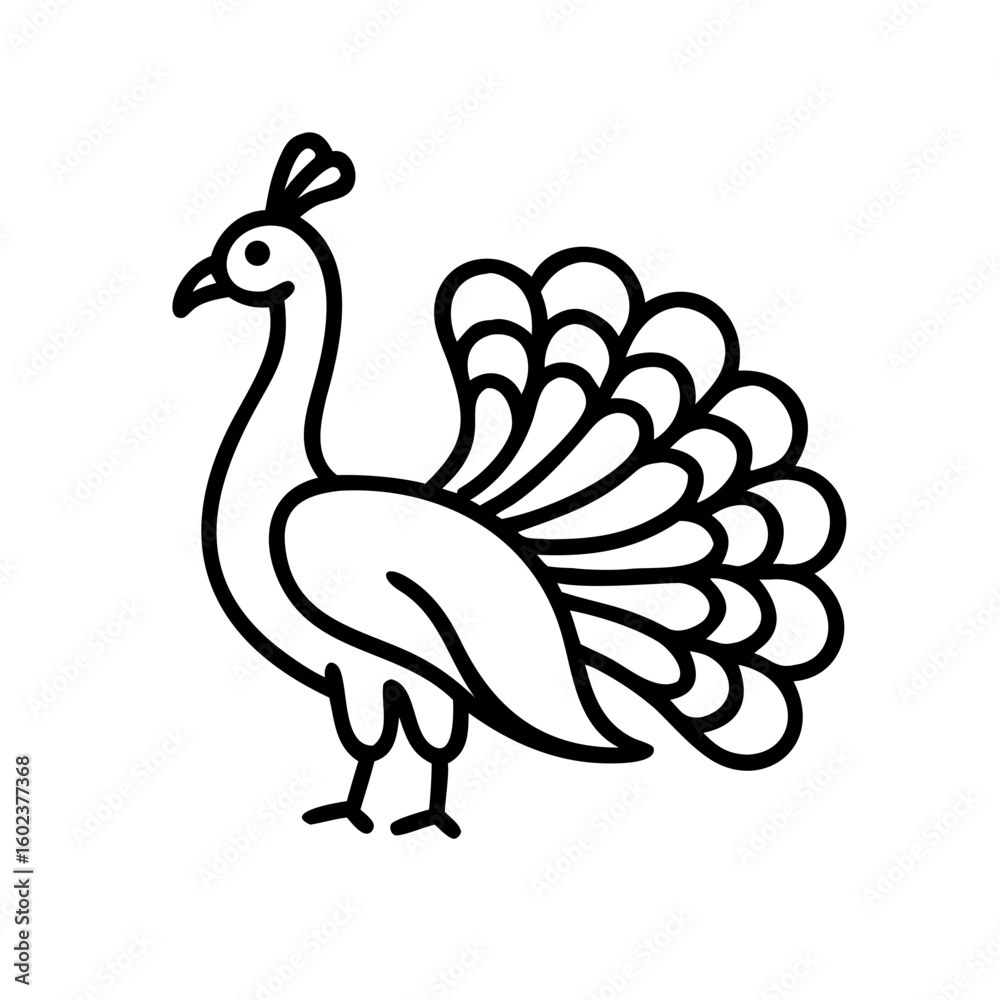 Obraz premium Line art peacock standing with fanned tail in minimalist style 