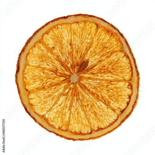 Dried orange slice isolated on white background, holiday decoration element