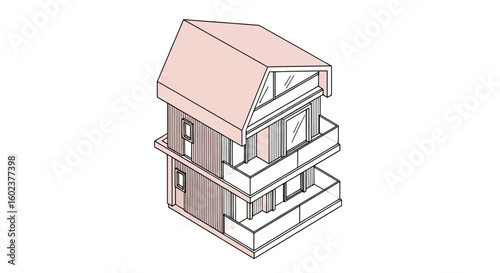Modern house isometric view architectural building facade