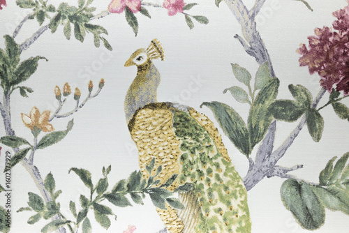 Elegant Watercolor Peacock and Floral Chinoiserie Pattern Wallpaper