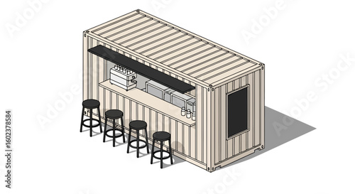 Shipping container bar interior flat outline design