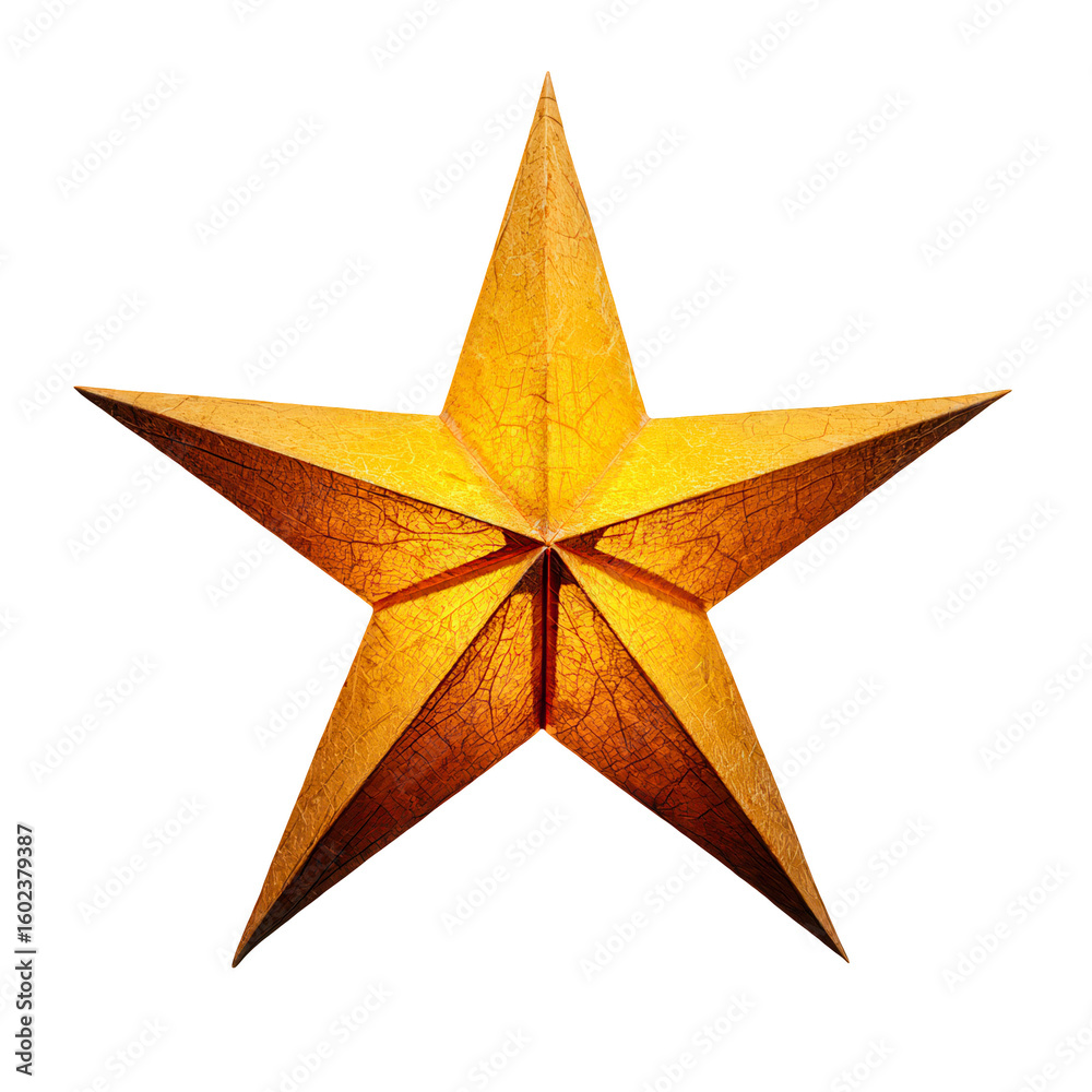 Obraz premium Golden star against black background holiday decoration festive symbol isolated on transparent background, perfect cutout, PNG