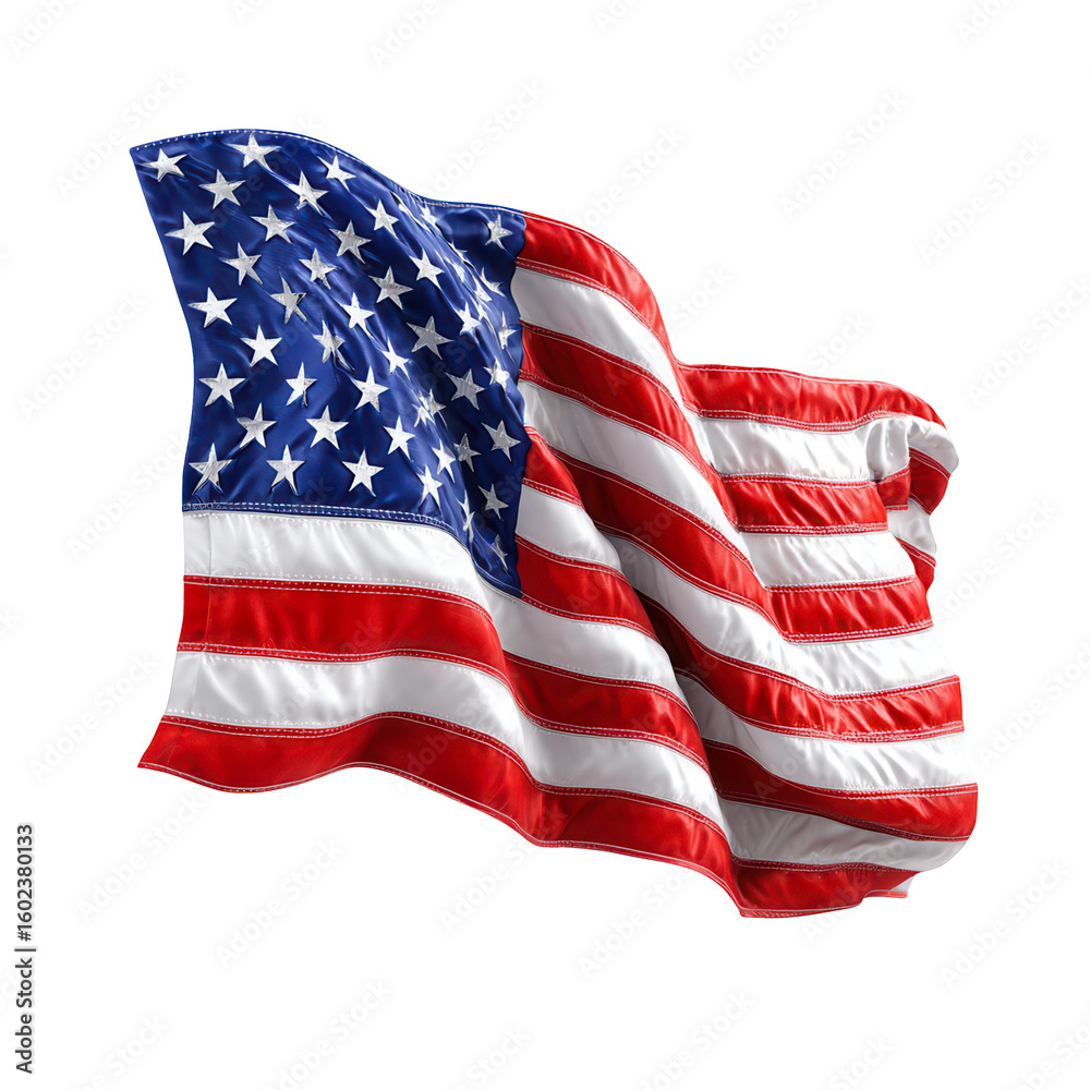 Obraz premium American flag waving proudly stars and stripes national symbol patriotism USA isolated on transparent background, perfect cutout, PNG