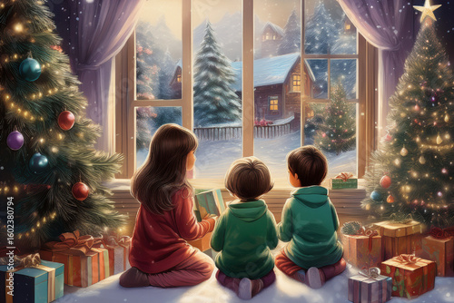 クリスマスプレゼントに喜ぶ子ども達