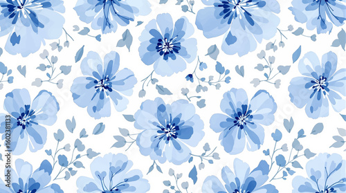 Blue flowers Watercolor background, Seamless pattern with blue watercolor flowers