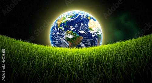 Stunning View of Earth Surrounded by Lush Green Grass at Sunrise