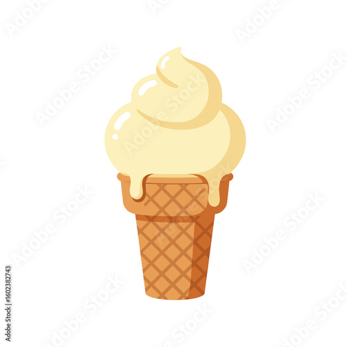 Vanilla soft serve ice cream in waffle cone illustration