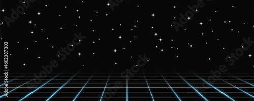 Fotografie Retro cyberpunk style 80s game scene pixel art 8-bit sci-fi background