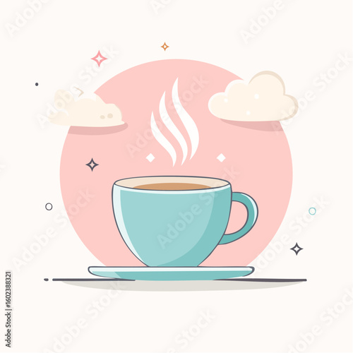 Minimalist Coffee Poster with Steam on Pastel Background – Vector Illustration