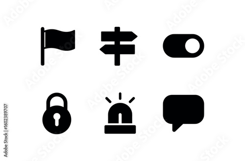solid icon isolated sign marker flag sign bit register sign toggle switch sign encryption seal sign signal lamp sign annotation tag