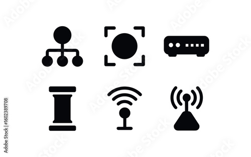 solid icon isolated center control hub center focal plane center router switch center support column center access node center beacon transmitter