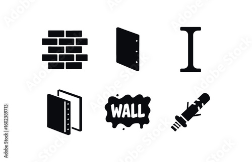 solid icon isolated wall brick veneer tile wall drywall sheet wall support beam wall insulation foam panel wall graffiti stencil wall anchor bolt