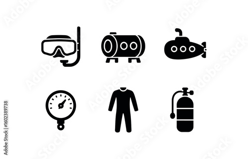 solid icon isolated immersion diving mask immersion pressure chamber immersion submersible vessel immersion depth gauge immersion thermal suit immersion oygen tank