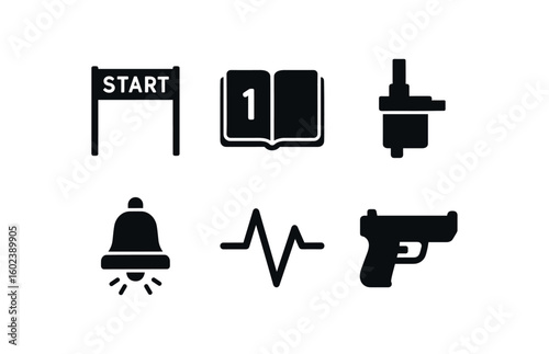 solid icon isolated beginning start gate beginning genesis tablet beginning ignition coil beginning inaugural bell beginning arol pulse beginning trigger latch