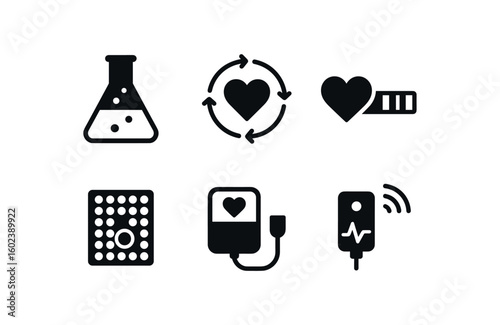 solid icon isolated life cell culture flask life cycle chart life force meter life viability assay life support module life field sensor