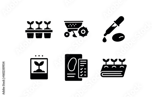 solid icon isolated seedling tray module seed drill planter seed inoculation pipette seed stratification bo seed viability chart seed propagation mat
