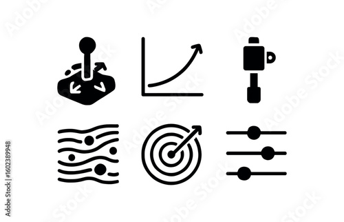 solid icon isolated movement joystick controller movement trajectory plot movement actuator module movement fluid dynamics map movement pattern analyzer movement slider control