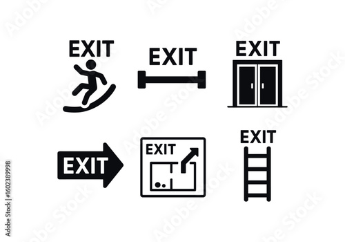 solid icon isolated eit emergency slide eit panic bar eit vestibule door eit wayfinding decal eit muster point map eit escape ladder