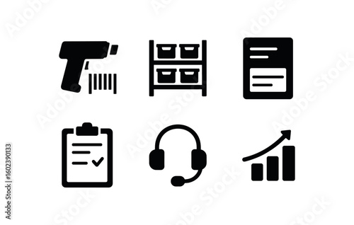 solid icon isolated picker barcode gun picker storage bins picker inde card picker assignment board picker voice headset picker performance chart