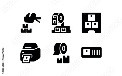 solid icon isolated labeling boes applicator gun labeling boes roll dispenser labeling boes template stencil labeling boes label printer labeling boes adhesive tape labeling boes barcode