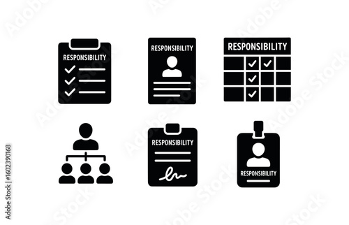 solid icon isolated responsibility checklist responsibility report form responsibility matri responsibility assignment chart responsibility sign off sheet responsibility badge