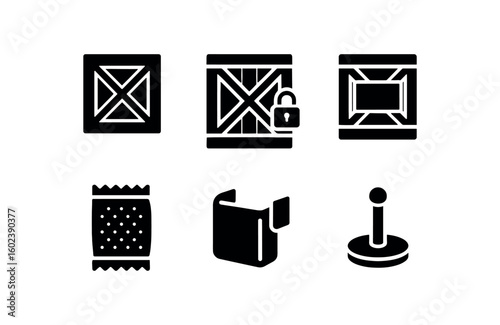 solid icon isolated cargo crate shock mount r cargo crate seal latch cargo crate label plate cargo crate moisture absorber cargo crate corner protector cargo crate stacking pin