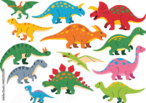 Colorful Dinosaur Collection Fun and Playful Prehistoric Creatures.