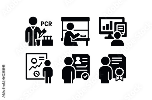 solid icon isolated medical researcher PCR kit medical researcher cell culture hood medical researcher statistical software license medical researcher conference poster medical researcher